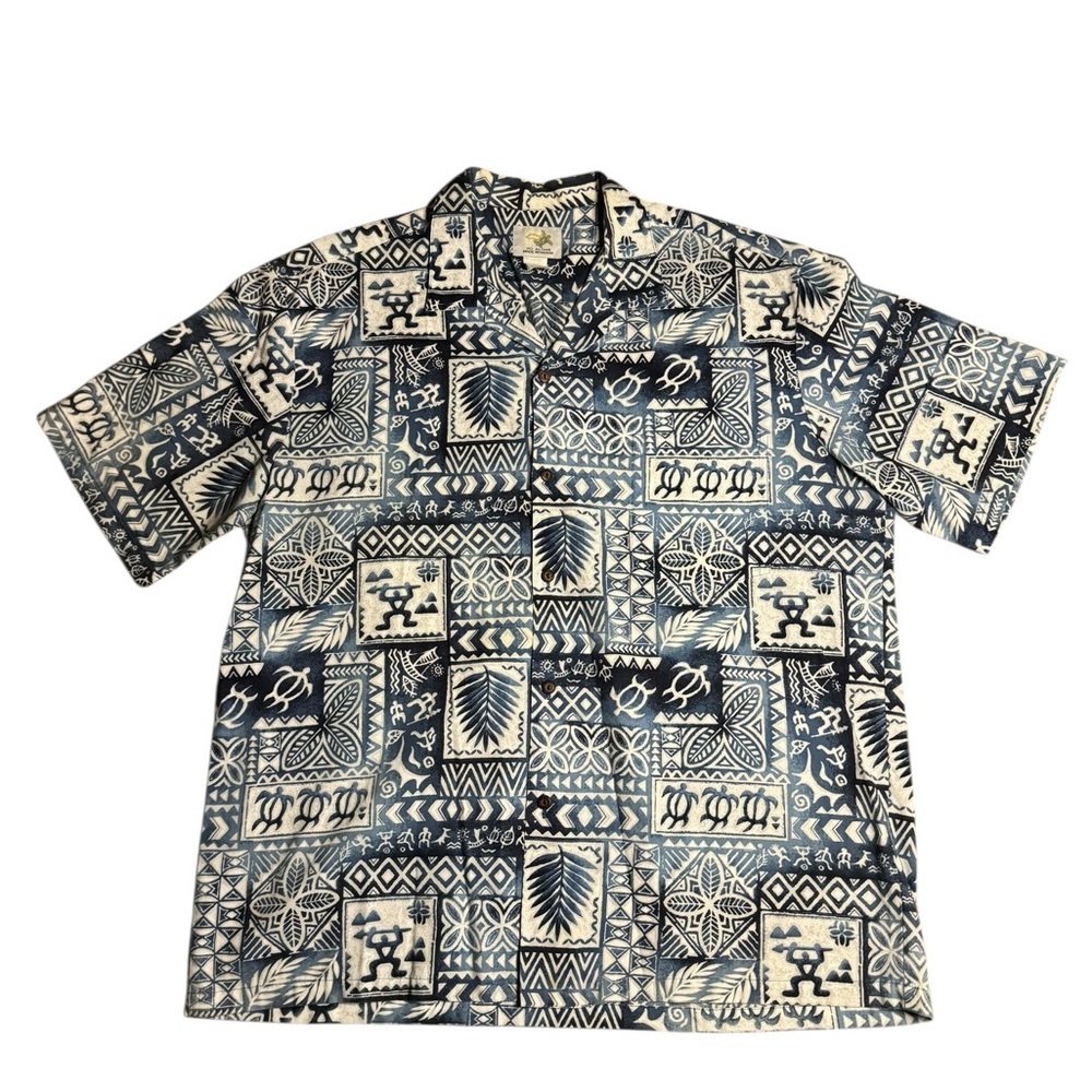 Ho Aloha Vintage Blue and White Hawaiian Shirt